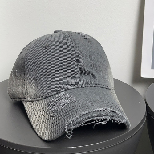 大头围美式做旧破洞棒球帽女春夏软顶防晒遮阳显脸小鸭舌帽子男潮