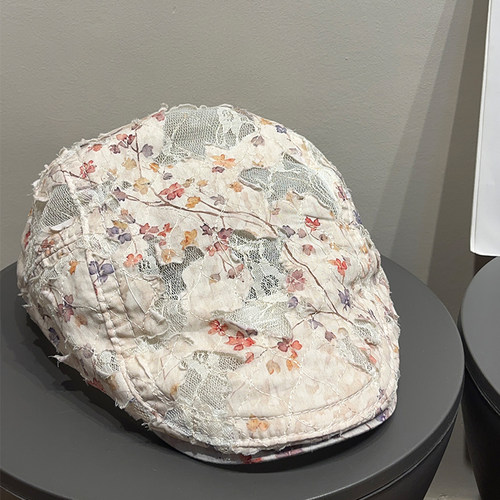 复古蕾丝碎花千禧辣妹复古前进帽女春夏百搭防晒透气时髦贝雷帽子