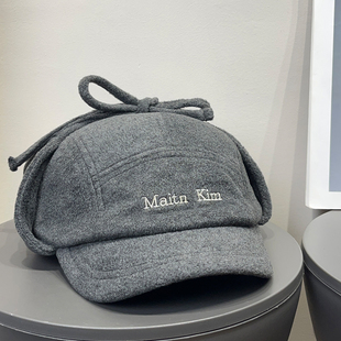 韩国复古字母毛呢鸭舌雷锋帽女秋冬保暖系带护耳防风百搭帽子男潮