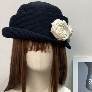 复古卷边亚麻硬挺礼帽女夏遮阳透气优雅显脸小渔夫帽百搭画家帽子