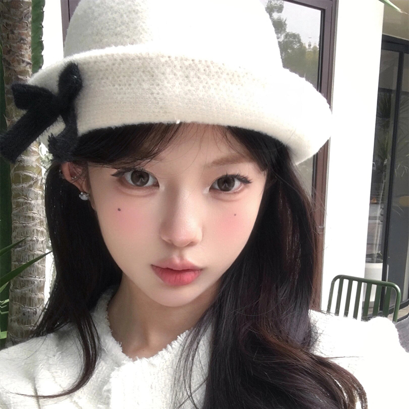 高贵气质貂绒蝴蝶结渔夫帽女生潮