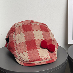 日系可爱蝴蝶结鸭嘴前进帽女春秋甜美复古休闲显脸小文艺贝雷帽子