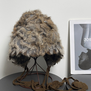 复古川西兔毛雷锋帽女秋冬波西米亚编织民族风保暖显脸小毛线帽子