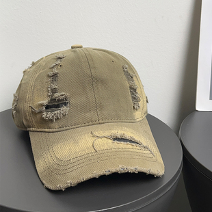 大头围美式 做旧破洞棒球帽女水洗防晒遮阳情侣鸭舌帽子显脸小男潮