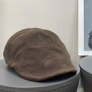 大头围复古麂皮老钱风前进帽女25秋冬新款 百搭显脸小时髦报童帽子