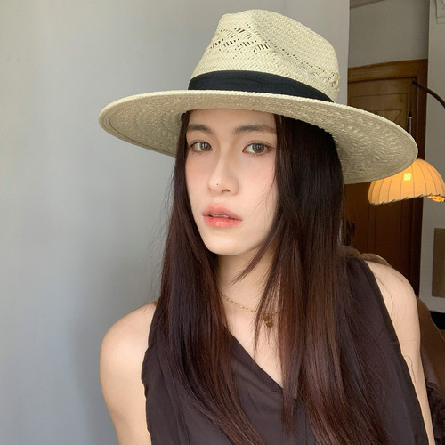 复古大帽檐2026夏季新款麦穗花纹度假巴拿马草帽女海边防晒遮阳帽