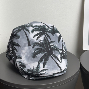 亚文化复古椰树涂鸭舌前进帽女街头千禧辣妹贝雷帽显脸小画家帽子
