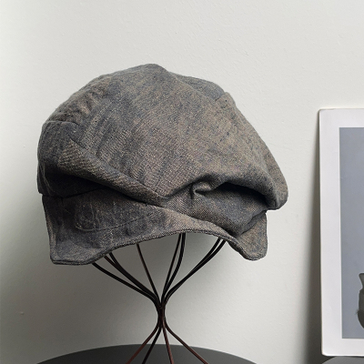 高品质全亚麻阔挺褶皱贝雷帽女春夏百搭轻薄防晒显脸小贝雷帽子潮