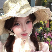 日系沙滩蕾丝草帽女夏季 大檐防晒帽遮阳旅游度假可折叠透气太阳帽