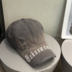 大头围复古磨边做旧棒球帽春夏美式 刺绣防晒鸭舌帽子遮阳显脸小男