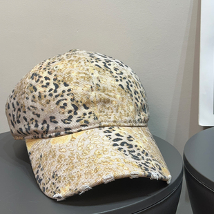 大头围复古全棉豹纹棒球帽女春夏遮阳深顶时髦显脸小百搭鸭舌帽子