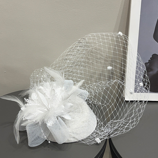 优雅千金法式 复古网纱羽毛小礼帽女旅游名媛宴会发饰新娘气质头饰