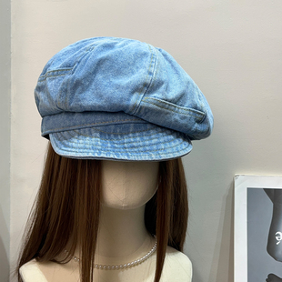 日系重工复古牛仔贝雷帽女春夏遮阳百搭休闲显脸小画家八角帽子潮