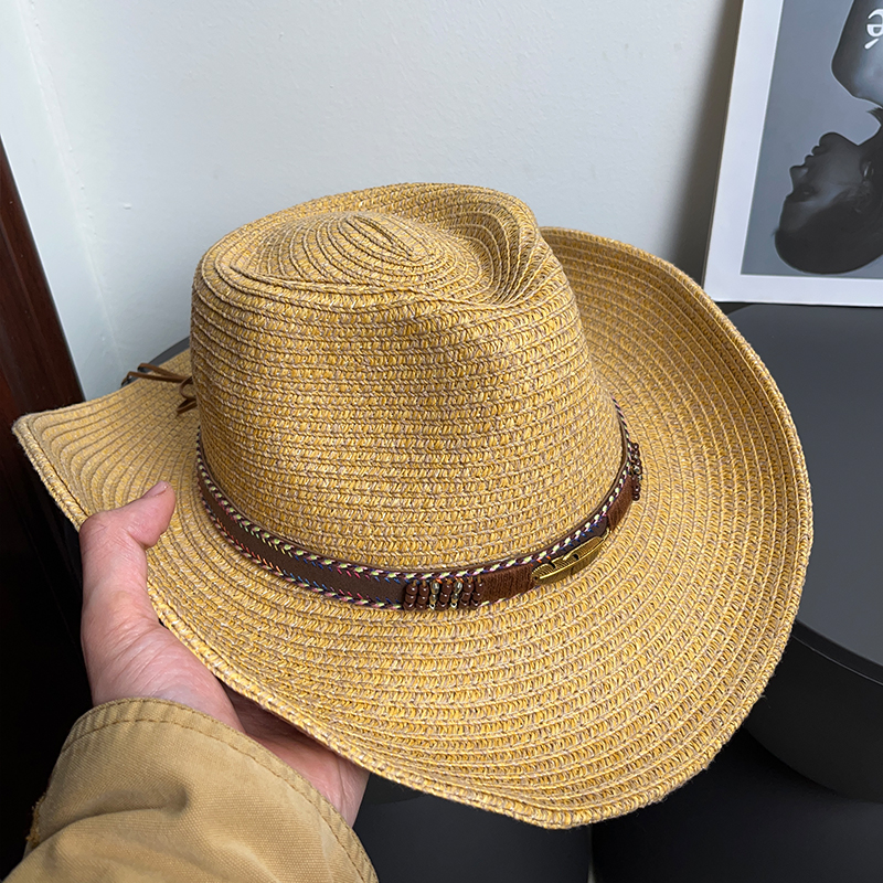 复古川西草帽男女夏季防晒遮阳户外登山西部牛仔帽海边度假帽子潮