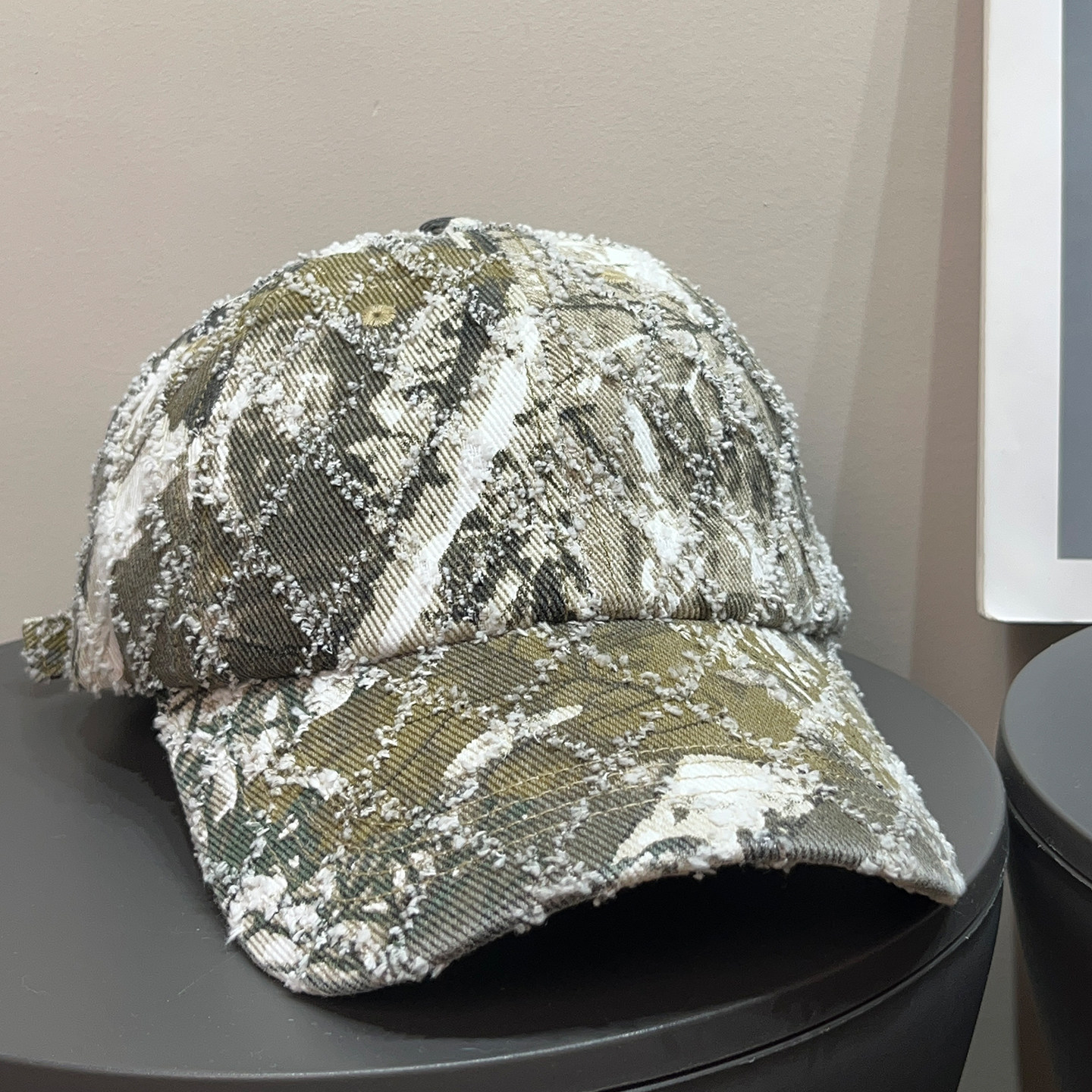 大头围复古破洞迷彩棒球帽女春夏长檐遮阳防晒街头鸭舌帽子男潮酷