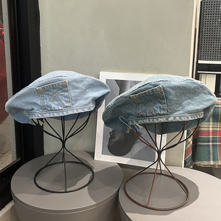 韩系复古牛仔大头围贝雷帽女ins百搭休闲圆脸显脸小云朵画家帽子