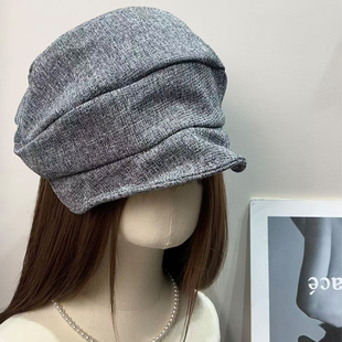 日系复古钢丝褶皱贝雷帽女秋季 百搭休闲宽檐显脸小报童画家帽子潮
