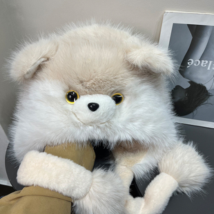 大头围可爱毛绒小狗帽子女生冬季 加厚保暖骑车防风护耳套头雷锋帽