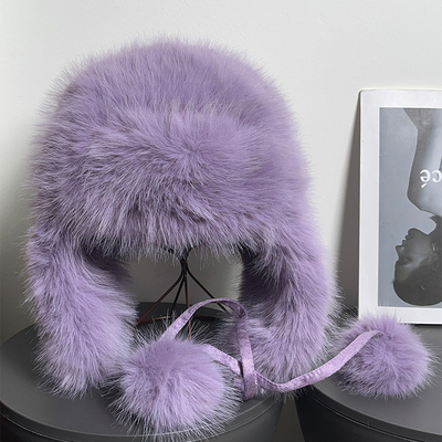 大头围葡萄紫冬季毛绒雷锋帽女保暖东北长白山旅游防寒显脸小帽子