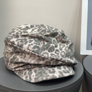 复古千禧辣妹豹纹钢丝褶皱贝雷帽女25秋季 显脸小堆堆画家帽子 新款