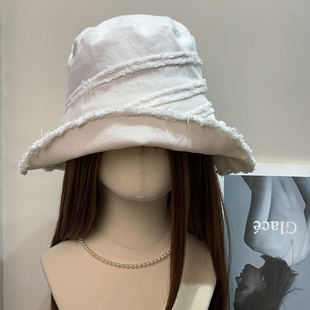 日系复古毛边大檐防晒渔夫帽女夏遮阳百搭春秋文艺显脸小盆帽子潮