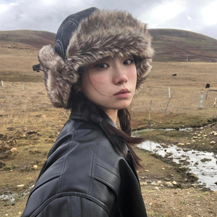 复古大头围雷锋帽女加厚新疆禾木防寒东北滑雪护耳保暖骑车帽子男