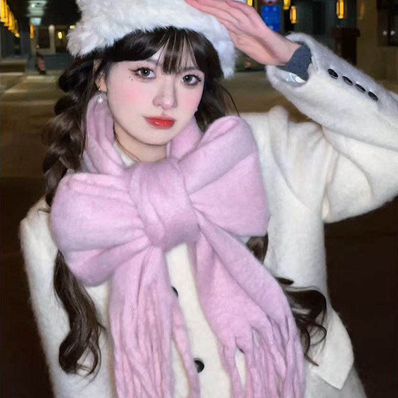 超软糯baby粉仿羊绒纯色围巾女生冬季保暖加厚防寒马海毛雪山围脖