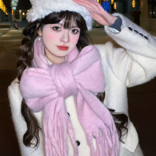 超软糯baby粉仿羊绒纯色围巾女生冬季 保暖加厚防寒马海毛雪山围脖