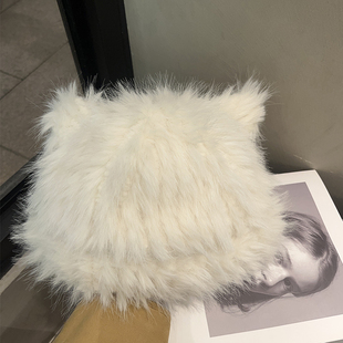 毛绒保暖可爱猫耳帽子女y2k秋冬防风防寒显脸小套头帽护耳毛线帽