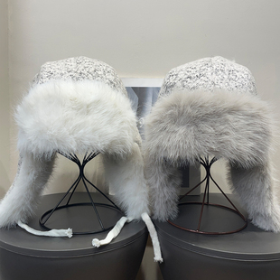 复古漠河雪国列车含羊毛毛绒雷锋帽女冬季 哈尔滨保暖防寒护耳帽子