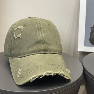 大头围破洞复古街头棒球帽女春夏百搭磨毛防晒显脸小鸭舌帽子男潮