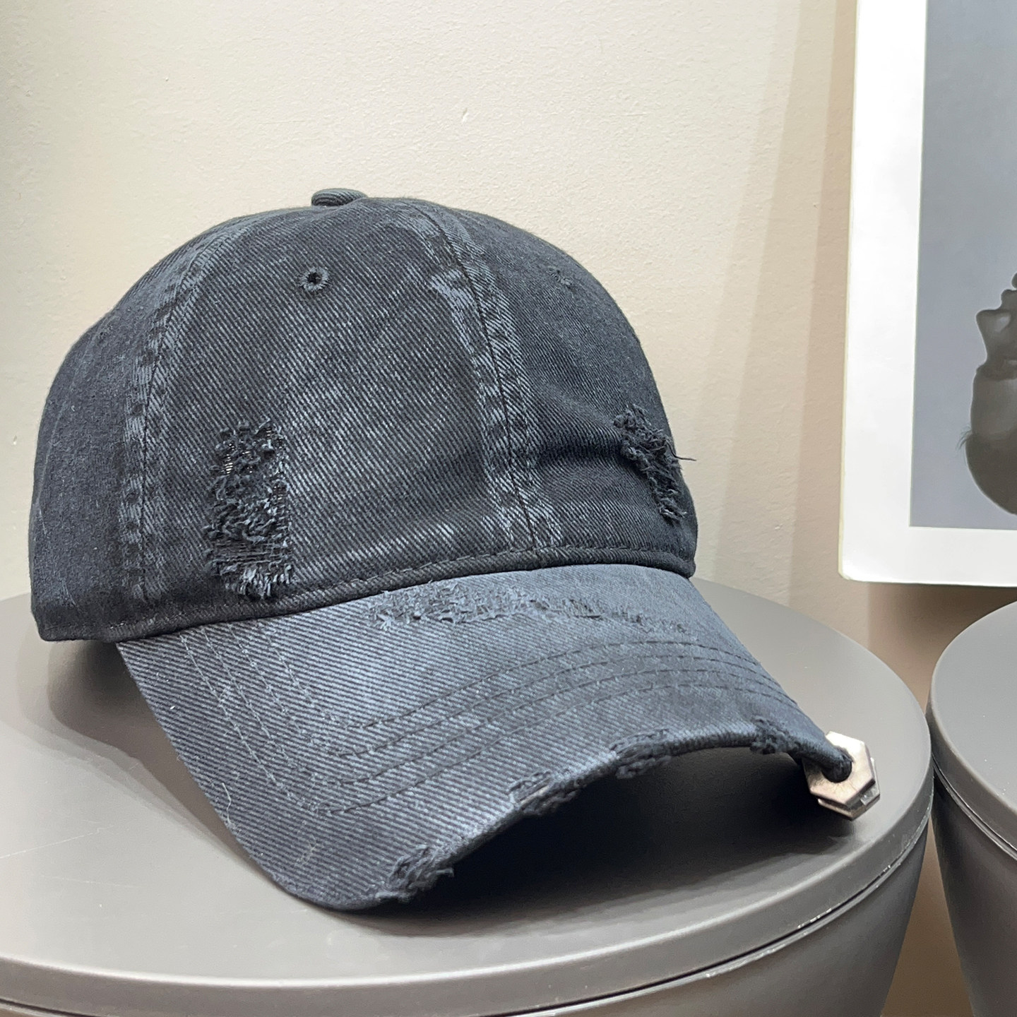 大头围铆钉复古做旧破洞棒球帽女春夏遮阳百搭鸭舌帽显脸小帽子男