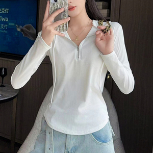 2025新款时尚百搭连帽半拉链卫衣女薄款设计感小众不规则长袖上衣