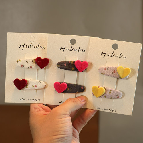 儿童早秋植绒爱心碎花发夹