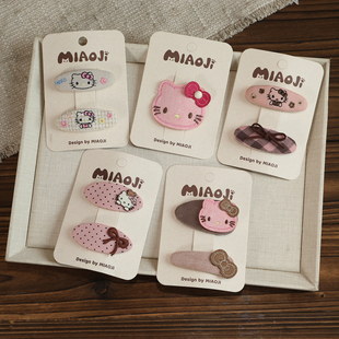 儿童可爱波点小猫发夹韩版女童甜美蝴蝶结侧边发卡不伤发发饰