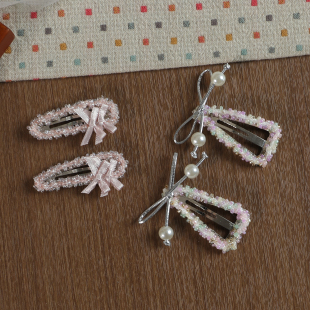 儿童多彩串珠珍珠发夹女童粉色蝴蝶结发卡边夹小女孩超仙发饰头饰