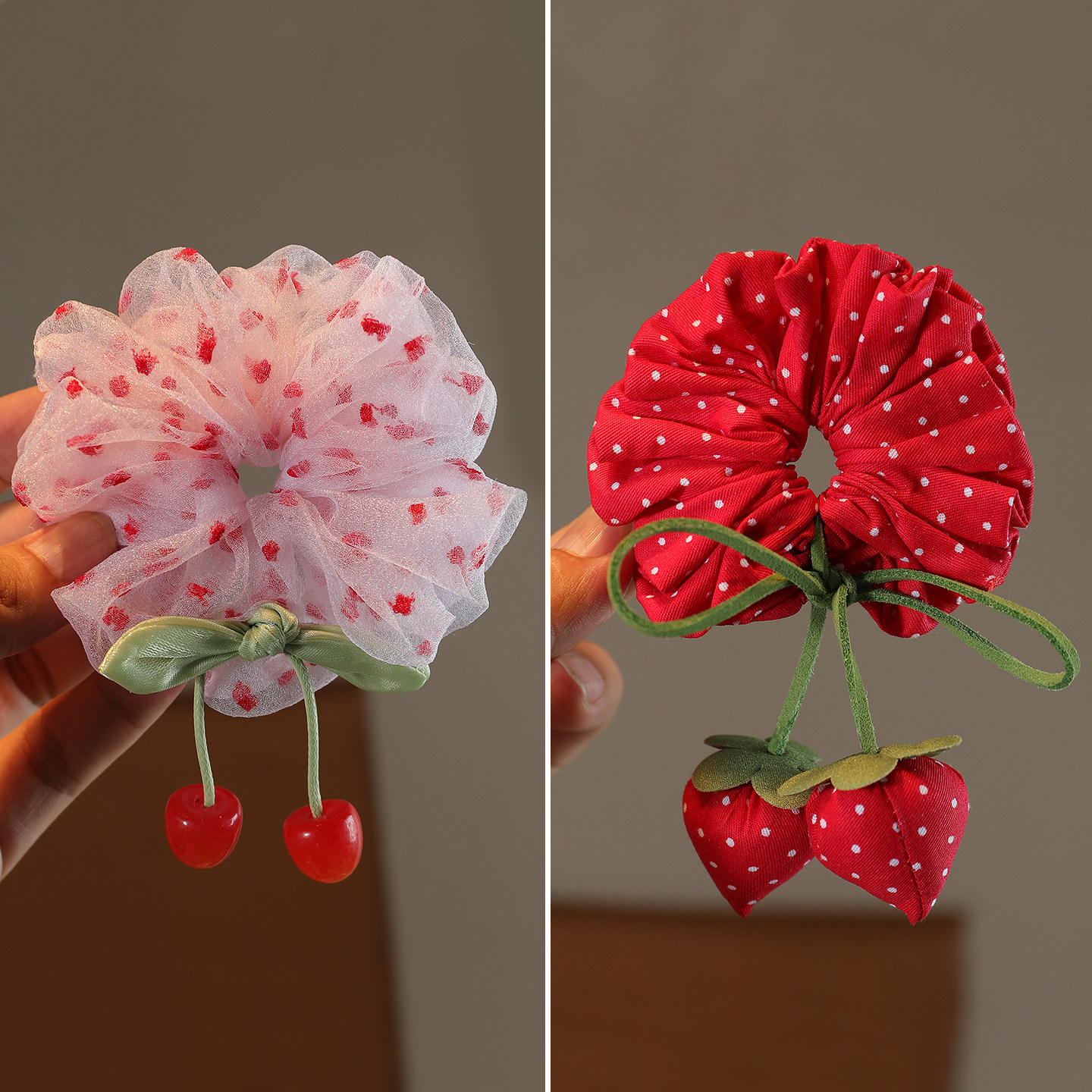 儿童波点立体草莓吊坠布艺肠圈