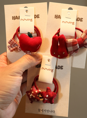 儿童红色布艺发圈宝宝扎马尾女童可爱百搭蝴蝶结皮筋高弹发绳发饰