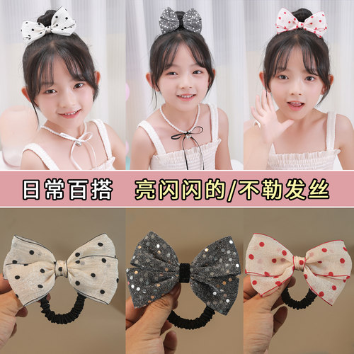 儿童亮片波点蝴蝶结发圈女孩洋气刘海对夹绑头发马尾皮筋头饰发卡