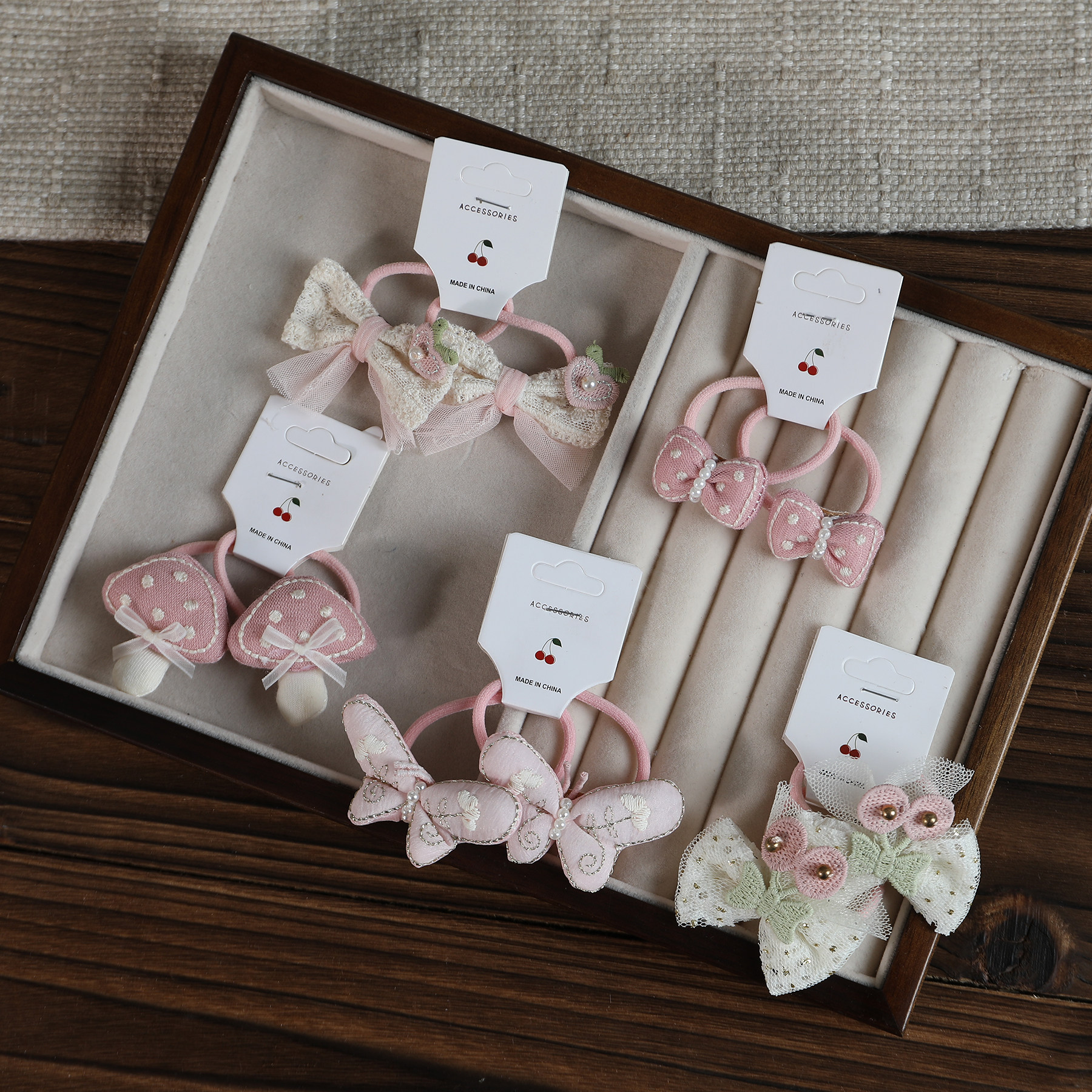 儿童粉色系布艺塞棉可爱卡通蘑菇发夹发圈甜美女童扎头发皮筋发饰