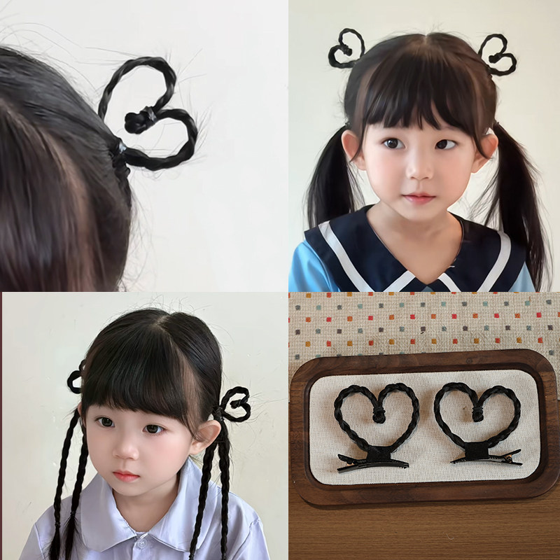 儿童新款爱心麻花辫子发夹女童时尚气质侧边刘海夹高级感百搭发饰