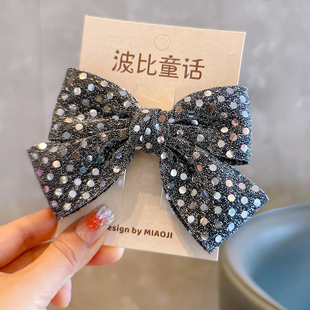 儿童高级感亮片蝴蝶结鸭嘴夹节日派对氛围感发饰可爱闪亮银色发饰