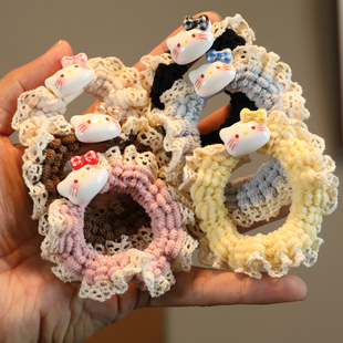 儿童甜美蕾丝花边KT猫发圈女童可爱毛线针织发绳百搭头绳皮筋发饰