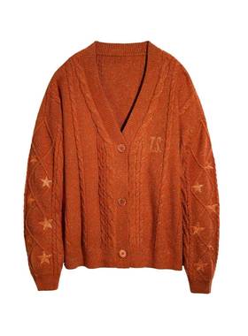 霉霉同款泰勒亚马逊橙色开衫刺绣星星宽松慵懒气质毛衣
