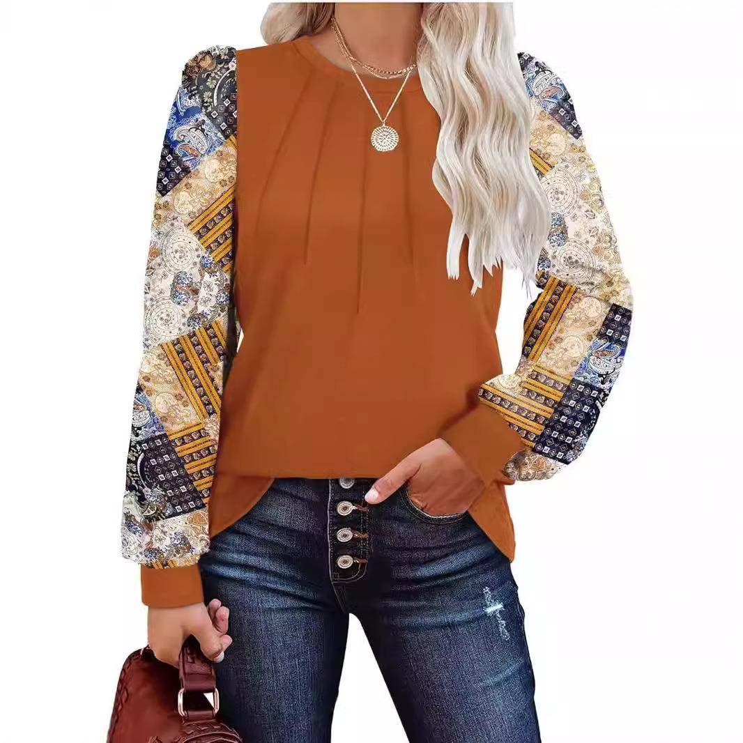 跨境2024秋冬欧美亚马逊TEMU新款针织长袖圆领套头上衣休闲T恤