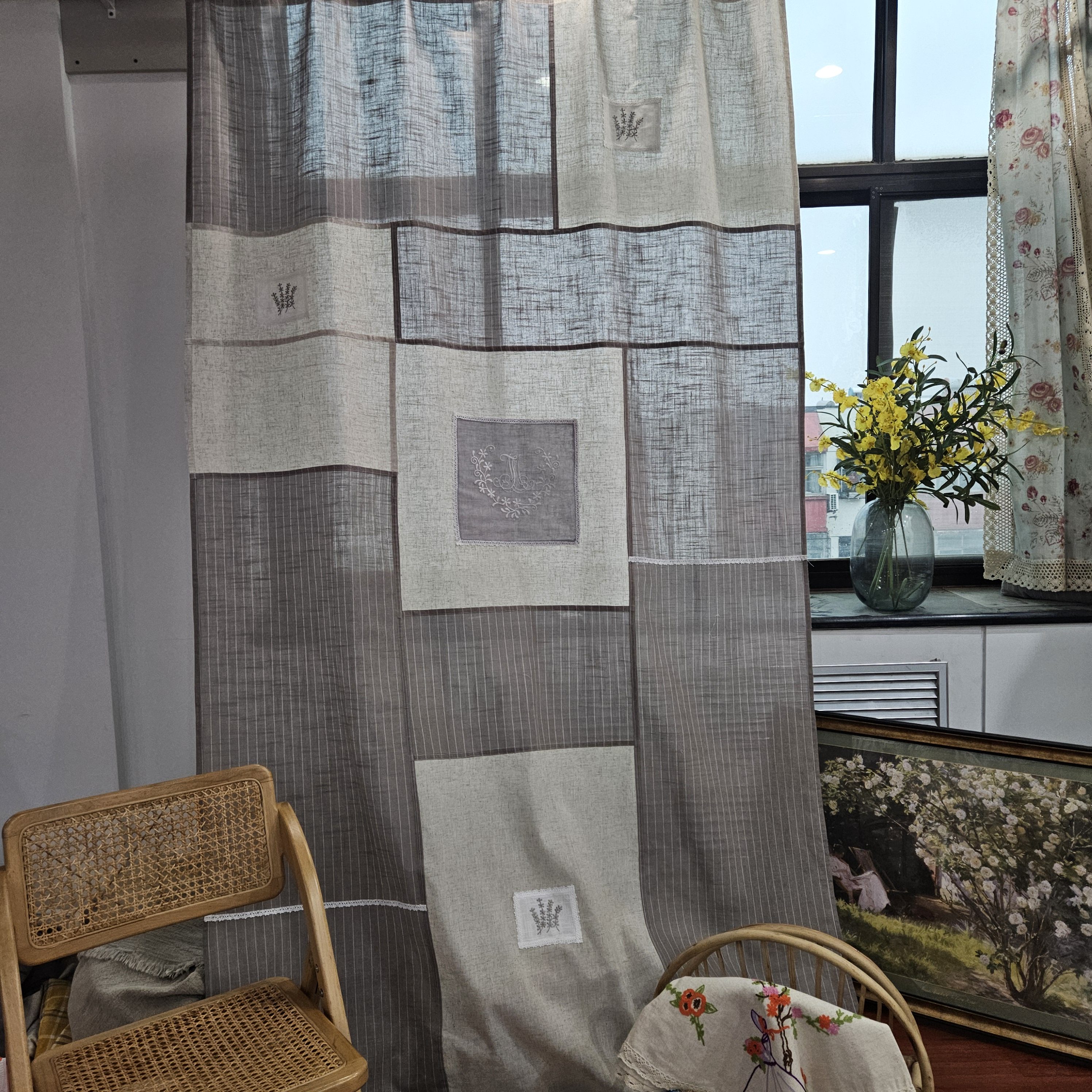 法式复古文艺拼布涤麻手工拼接薰衣草刺绣蕾丝半遮光卧室客厅窗帘,居家布艺,成品窗帘,淘宝优惠券,粉丝福利购,淘宝优惠卷