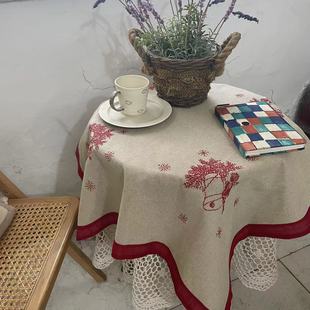 复古小天使十字绣棉麻餐桌布方形茶几台布方桌冰箱盖布ins布 欧式