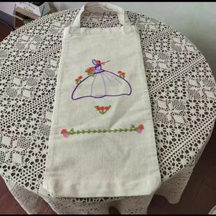 ins风紫色法式中古田园风棉麻公主刺绣文艺法棍兜多用收纳装饰袋