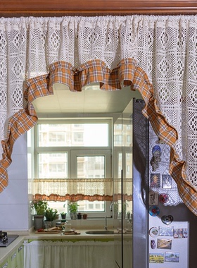 包邮拱形帘纯棉免打孔定制田园蕾丝拼接原创工作室橱窗不含杆