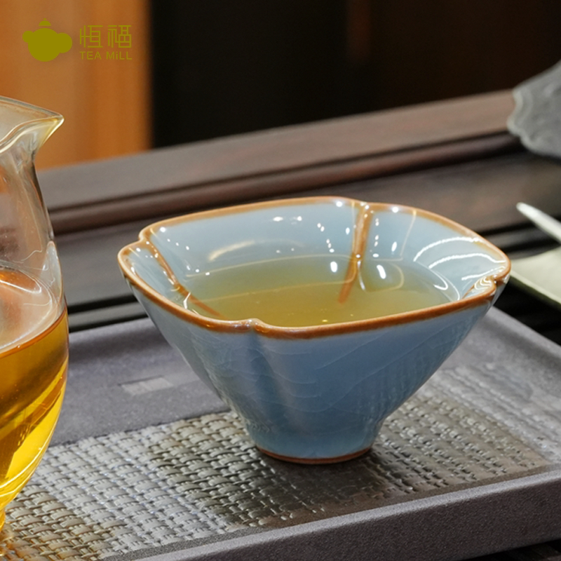 恒福哥窑陶瓷茶杯四方斗笠杯陶瓷杯功夫茶杯主人杯茶具